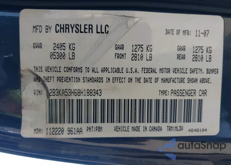 2008 Dodge Charger R/T from USA, damaged, VIN 2B3KA53H68H188343